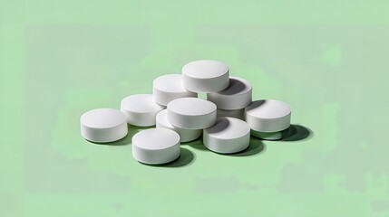 White tablets are neatly placed on a soft pastel green backdrop, creating a clean, minimalist look.

