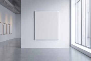 Obraz premium Minimalist bedroom with blank poster. AI generated illustration.