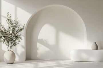 Modern interior with curved blank wall for mockup. AI generated illustration.