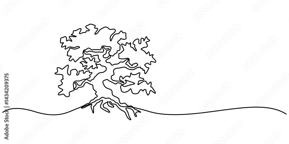 Aufkleber Continuous one line drawing of tree on white background. Vector illustration, Tree in continuous line art drawing style. Giant and powerful tree black linear design isolated. Christmas tree one.