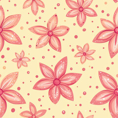 Fototapeta premium Seamless pattern Bright floral pattern with pink flowers and yellow background