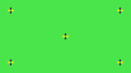 Fototapeta premium Green screen template for chroma key video production. Green screen background with tracking marker, viewfinder camera frame, video film screen template, overlay. 