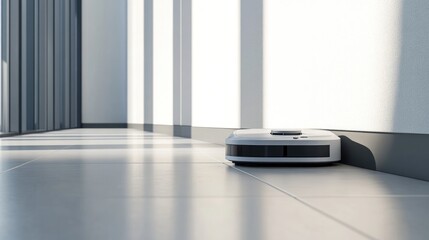 Modern Robotic Vacuum Cleaner on Bright Floor in Minimalist Room