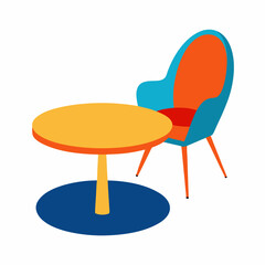 Round table with modern chair, vector on white background.