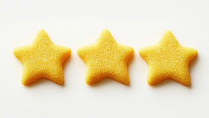 Three golden stars arranged in a row on a white background