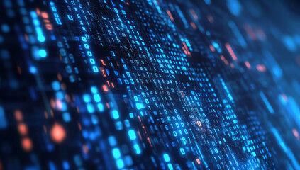 Obraz premium Digital background featuring data and binary code in dark blue, creating an abstract digital space for product display.