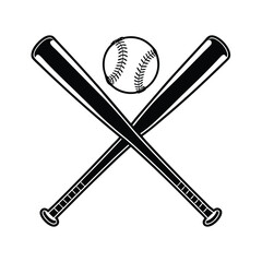 Two Solid black baseball bats and a ball vector Art & Illustration