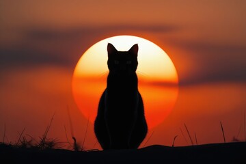 Silhouette Cat at Sunset
