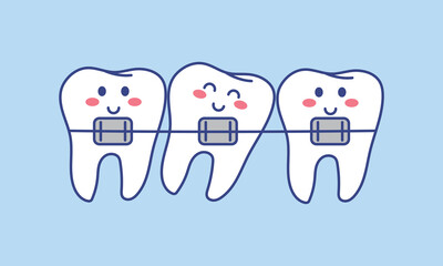 Tooth Braces Vector flat Illustration. Teeth Cartoon emoji character.