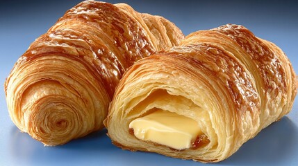 Fototapeta premium Buttery croissants, golden brown, flaky layers