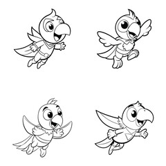 Obraz premium cute parrot parrot super hero flying Line art Svg Bundle