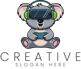 Cute Koala Bear Plays VR Games Headset Fun Art Logo Icon Cool Gamer Happy Image Enjoy     