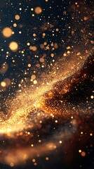 Fototapeta premium Golden sparks swirl, dark background, abstract art, design element