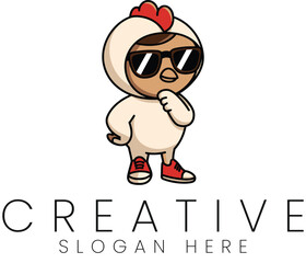 Cool Chick Mascot Design Sunglasses Creative Logo art red bird cute icon flat funny style 