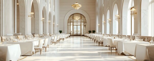 Elegant Fine Dining Restaurant with Lavish Chandeliers and Opulent Marble Flooring in a Luxurious and Sophisticated Setting