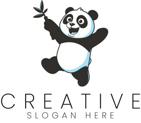 Playful Panda Logo Design Cute Cartoon Animal Vector fun kid leaf icon baby happy black   