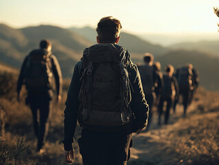 young people hiking up hill showcasing adventure