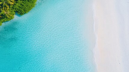 Tranquil turquoise waters, serene beach scene with gentle waves lapping at the shore, perfect for relaxation and escape.