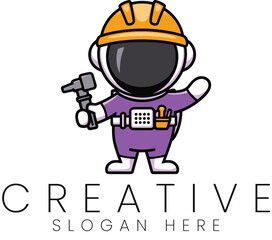 Cute Astronaut Worker Cartoon Mascot Design Illustration logo icon flat space tools image 