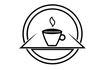 A brown coffee cup icon with steam illustrates a hot caffeine drink, perhaps espresso or cappuccino, a common symbol found in cafe designs
