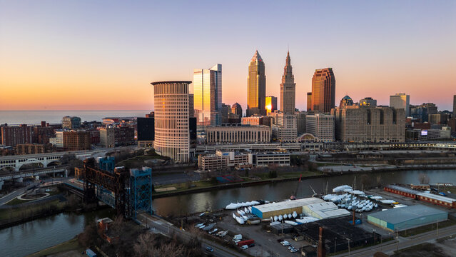 Downtown Cleveland Skyline at Sunset