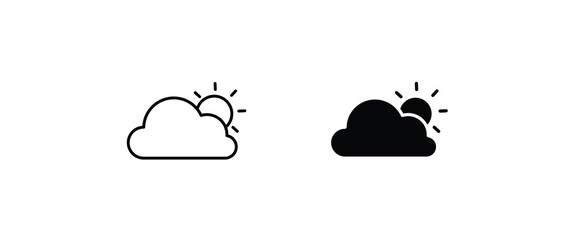 cloudy weather, cloud and sun icon button, vector, sign, symbol, logo, illustration, editable stroke, flat design style isolated on white