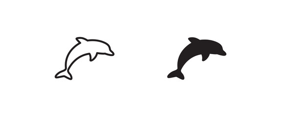 Dolphin Aquatic Mammal line and flat icons set, editable stroke isolated on white, linear vector outline illustration, symbol logo design style