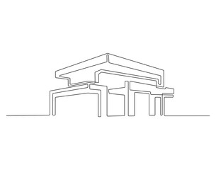 Modern house outline drawing illustration. Continuous line draw of minimalist house vector
