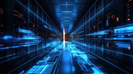 Obraz premium Digital Corridor of a Modern Data Center
