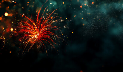 Obraz premium Fireworks display on a dark background with copy space, a New Year celebration concept.
