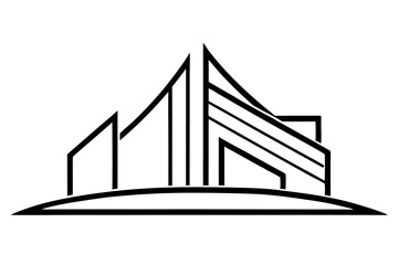 A sketch of a house with a roof evokes architectural construction near a city bridge under a vast sky