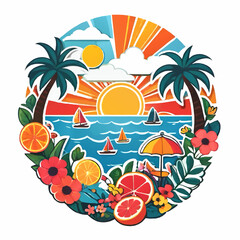 summer holiday beach landscape ornament vector sticker
