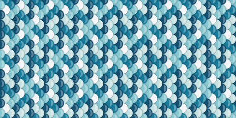 Stunning abstract seamless pattern featuring overlapping, scaled circles in calming blue hues.