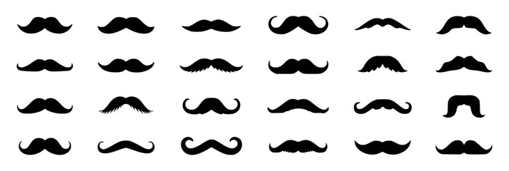 Set of Mustache Icons and Silhouettes