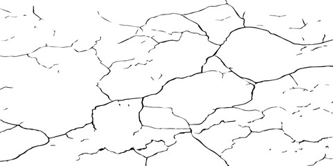 Vector Illustration of Cracked Ground Texture with Transparent Background – A Distressed Grunge Effect Featuring Natural Earth Line Patterns

