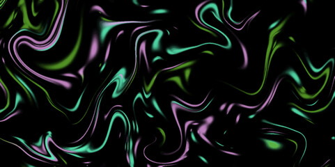 Obraz premium Multicolored Dynamic Swirls on Black Background for Futuristic Digital Art, Psychedelic Wallpapers, and Creative Design. 3d rendering dark space wave liquid neon dark multicolor splash background. 