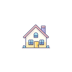 Flat icon of a house, simple design, white background, simple shapes, cute, adorable, vector art, icon style, flat colors, simple, icon
