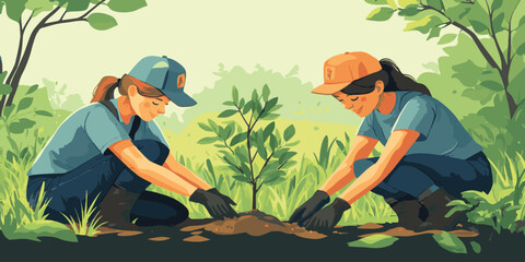 vector man and woman working in the garden