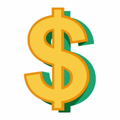 Gold Dollar Sign With Green Shadow Isolated On White Background