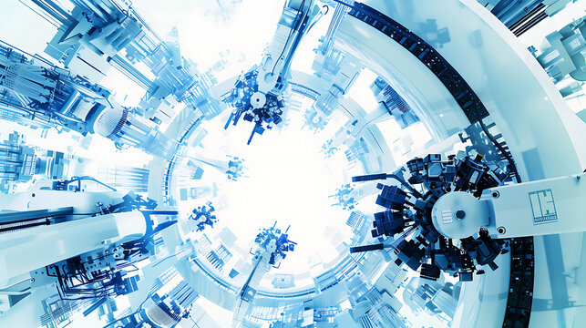 A robotic arm in a high tech lab, assembling components for robots used in autonomous military systems, Defense-tech style