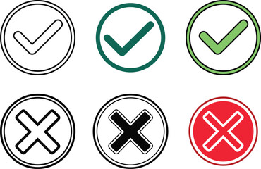 Right & Wrong Icon Vector Set – Checkmark, Cross, Tick & Decision Symbols