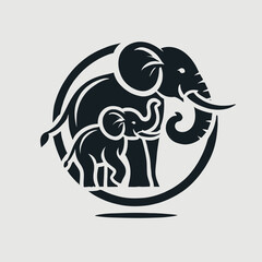 Elephant Mother and Calf Walking Together