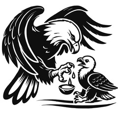 Eagle Feeding Her Eaglet in the Nest