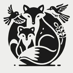 Fox and Kit with a Bird Nearby in the Wild