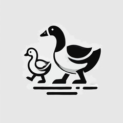 Goose and Gosling Walking Together