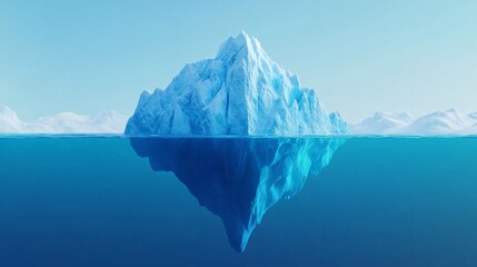 Majestic iceberg floating, large blue and white structure in serene water, captures nature's beauty and climate change theme.