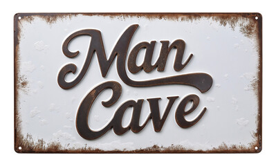 Man cave metal sign on a plain white background