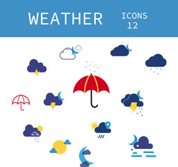 set of weather icons fill color