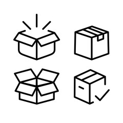 Open box icon Black line art vector logo set. line art icon of a cardboard box. Vector logo box, box icon, Esport vector logo open cardboard box line art on white background, storage box design