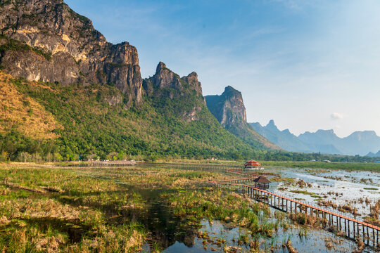 Wetlands and boardwalk in Sam Roi Yot National Park, Hua Hin,Thailand.